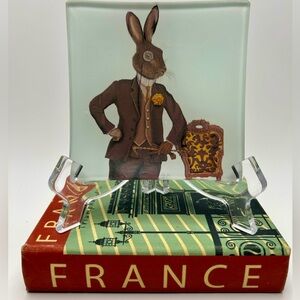 Whimsical “Dapper Hare” rabbit glass trinket